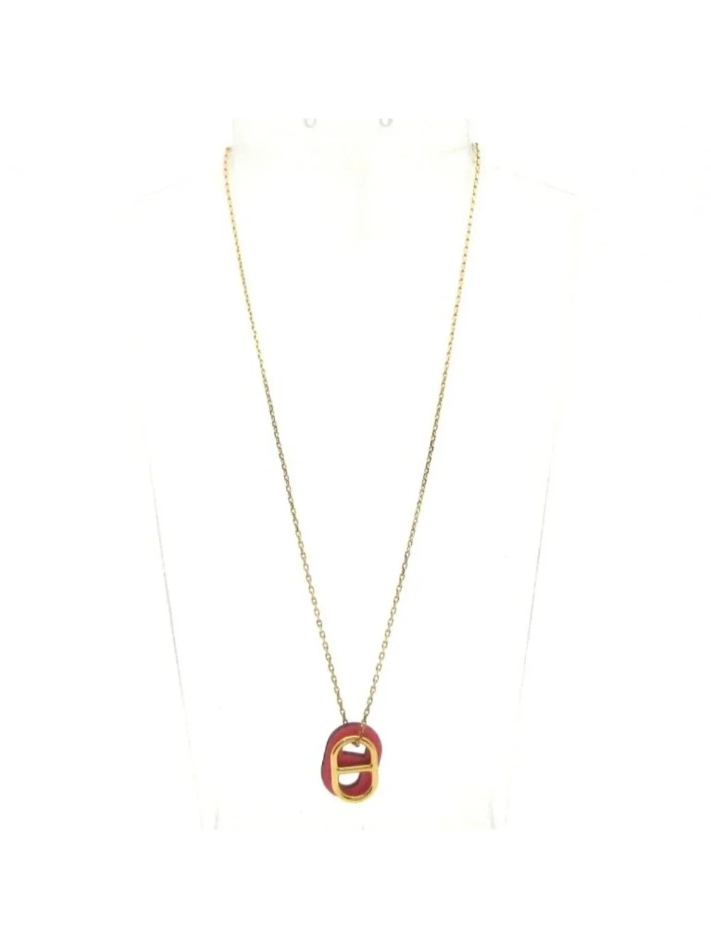 Hermes Necklace O Maillon Leather Pink Gold